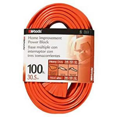 Woods 100 Ft. 14/3 SJTW Multi-Outlet (3) Outdoor Heavy-Duty Extension ...