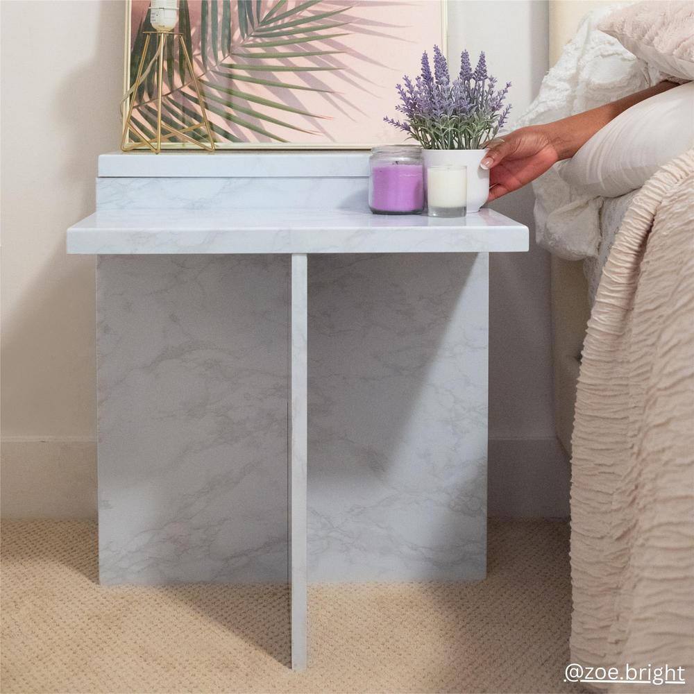 Brielle White Faux Marble Rectangular End Table