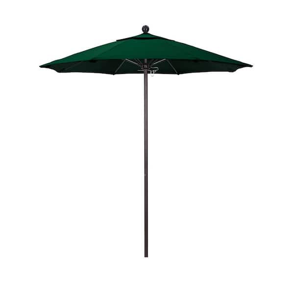 California Umbrella 7.5 ft. Bronze Aluminum Commercial Market Patio Umbrella with Fiberglass Ribs and Push Lift in Hunter Green Olefin