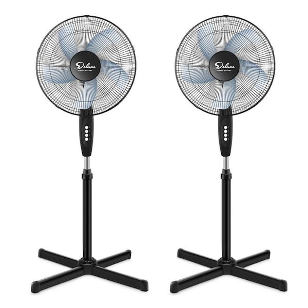 16 in. 3 fan speeds Pedestal Fan in Black with Adjustable Heights, 90 Degree Oscillation, Stable and Low Noise (2-Pack)