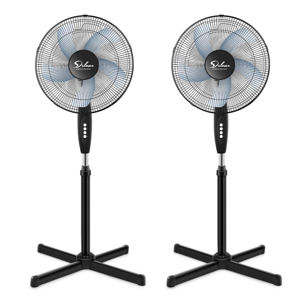 Adrinfly 16 in. 3 fan speeds Pedestal Fan in Black with Adjustable Heights, 90 Degree Oscillation, Stable and Low Noise (2-Pack)