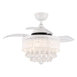 Broxburne 36 in. Indoor Modern Retractable White Crystal Ceiling Fan with Remote Control and Light Kit