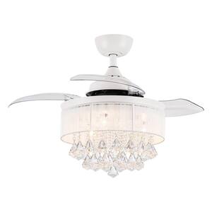 Broxburne 36 in. Indoor White Modern Retractable Crystal Ceiling Fan with Remote and Light Kit