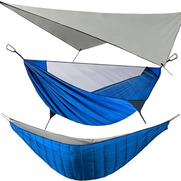 9.5 ft. Hammock with Mosquito Net & Hammock Underquilt and Rain Fly Tarp, Portable for Outdoor Hiking, Backyard-Blue