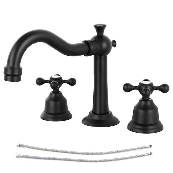 8 in. Widespread Double Handle Bathroom Faucet 3 Hole Sink Faucet in Matte Black