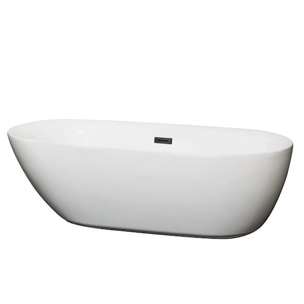 Wyndham Collection Melissa 70.75 in. Acrylic Flatbottom Bathtub in White with Matte Black Trim