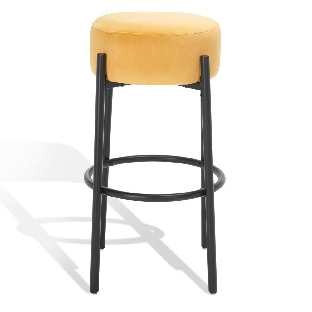 Paisleigh 15'' Mustard Velvet and Black Metal Round Bar Stool