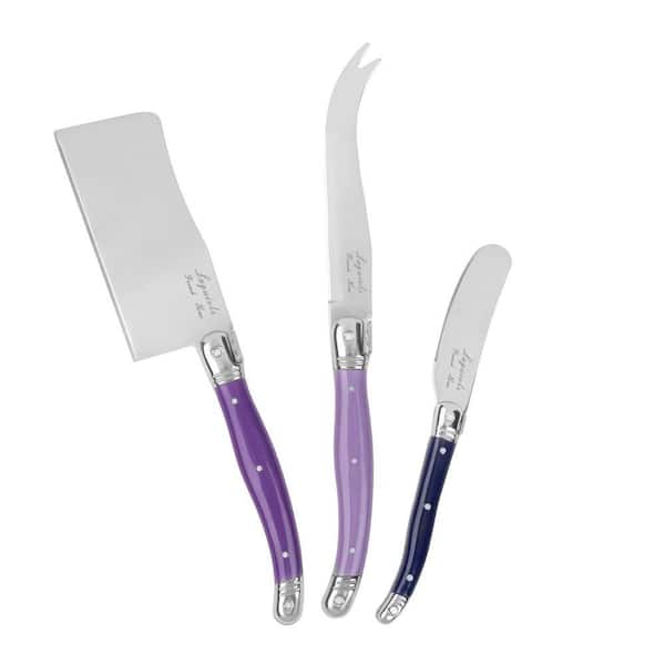 Laguiole 3-Piece Cheese Knives and Spreaders Set with Plum Rose Colored Handles