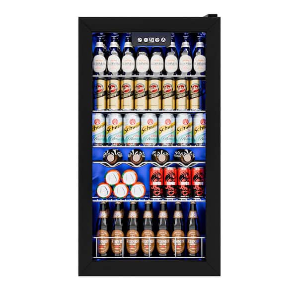 17.72 in. Single Zone 150-Cans Freestanding/Countertop Beverage Refrigerator Cooler in Black, Adjustable Shelves