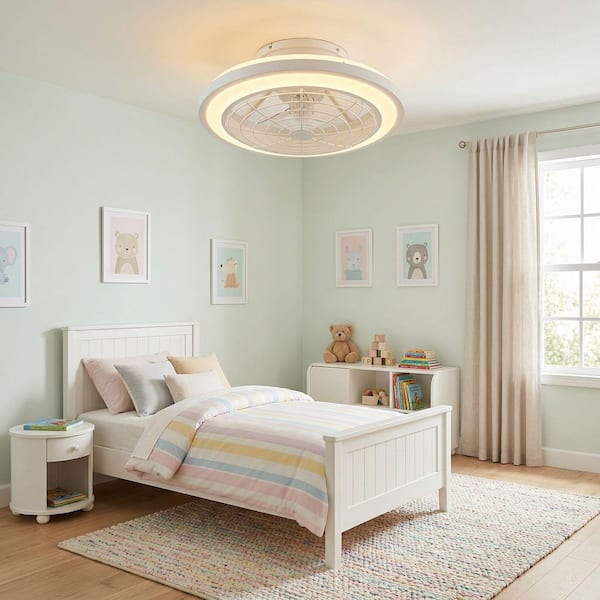 20 in. Indoor Integrated LED CCT White Low Profile Caged Enclosed Ceiling Fan with Light and Remote Control