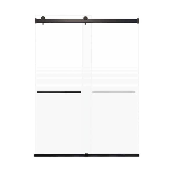 Transolid Brianna 60 in. W x 80 in. H Sliding Frameless Shower Door in Matte Black Finish with Frosted Glass
