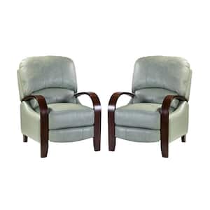 Ernesto Grey Genuine Leather with The Wooden Armrest Recliner (Set of 2)