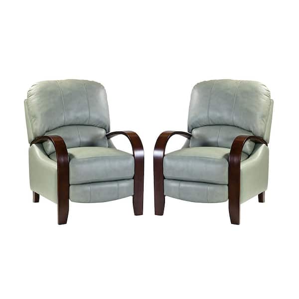 ARTFUL LIVING DESIGN Ernesto Grey Genuine Leather with The Wooden Armrest Recliner (Set of 2)