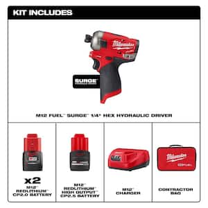 M12 FUEL SURGE 12V Lithium-Ion Brushless Cordless 1/4 in. Hex Impact Driver Kit w/CP High Output 2.5 Ah Battery Pack