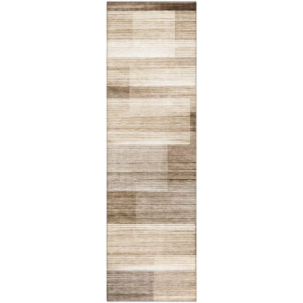 Mayfield Premium Machine Washable Abstract AMF2082 Brown 2 ft. x 7 ft. Runner Rug