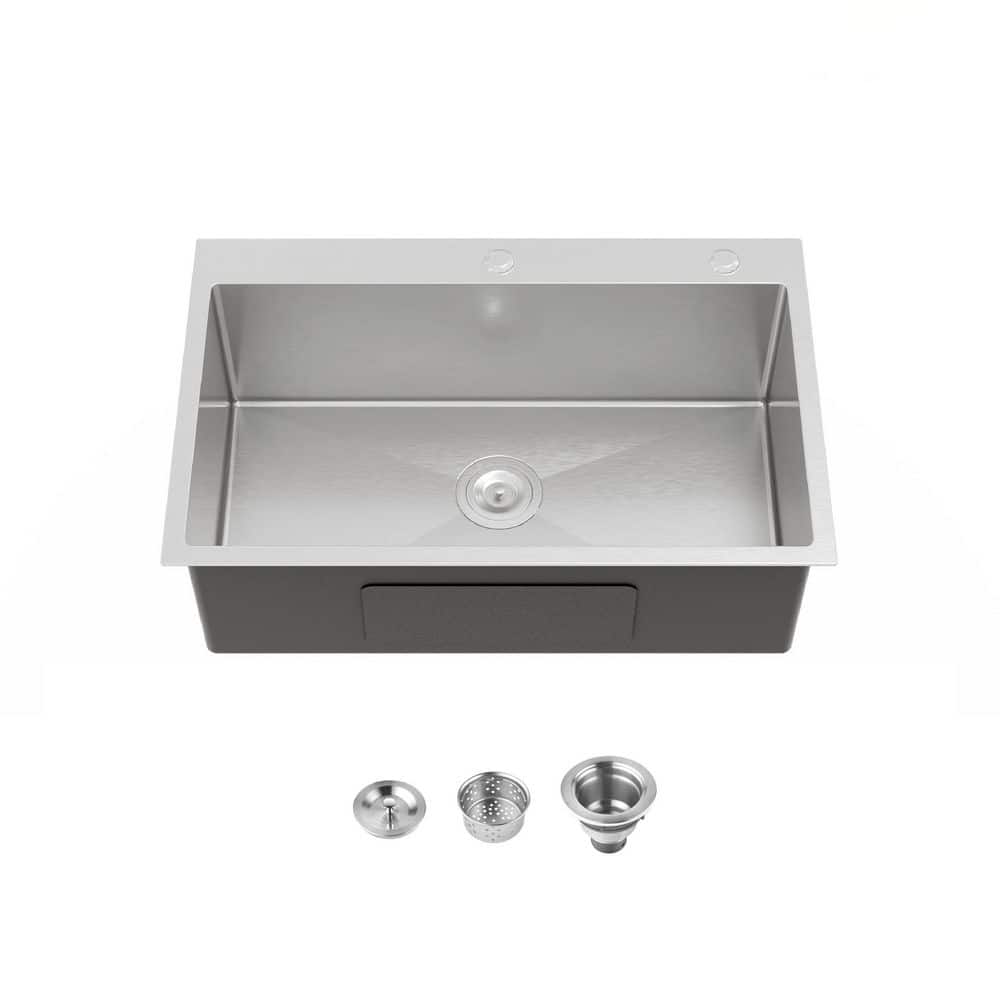 30 in. L x 19 in. W Drop-In Single Bowl 16-Gauge Stainless Steel Kitchen Sink in Brushed Nickel price history on PriceWatchPro