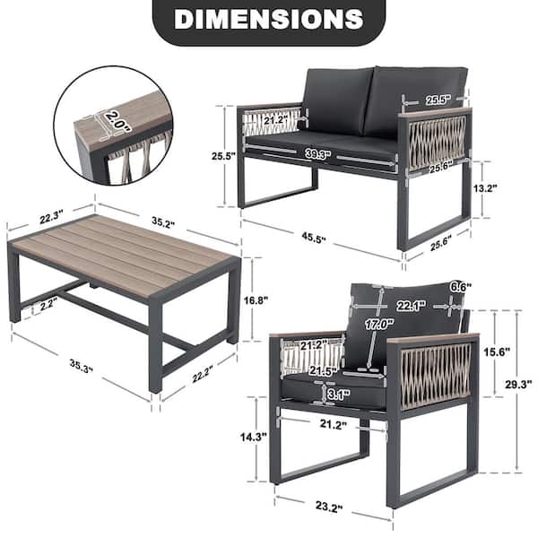 Nuu Garden Matte Gray 4-Piece Plastic Wood and Rattan Patio