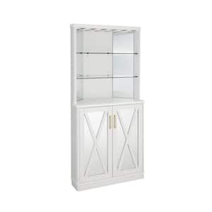 Home Source White Corner Bar Cabinet with Mirrored Panels