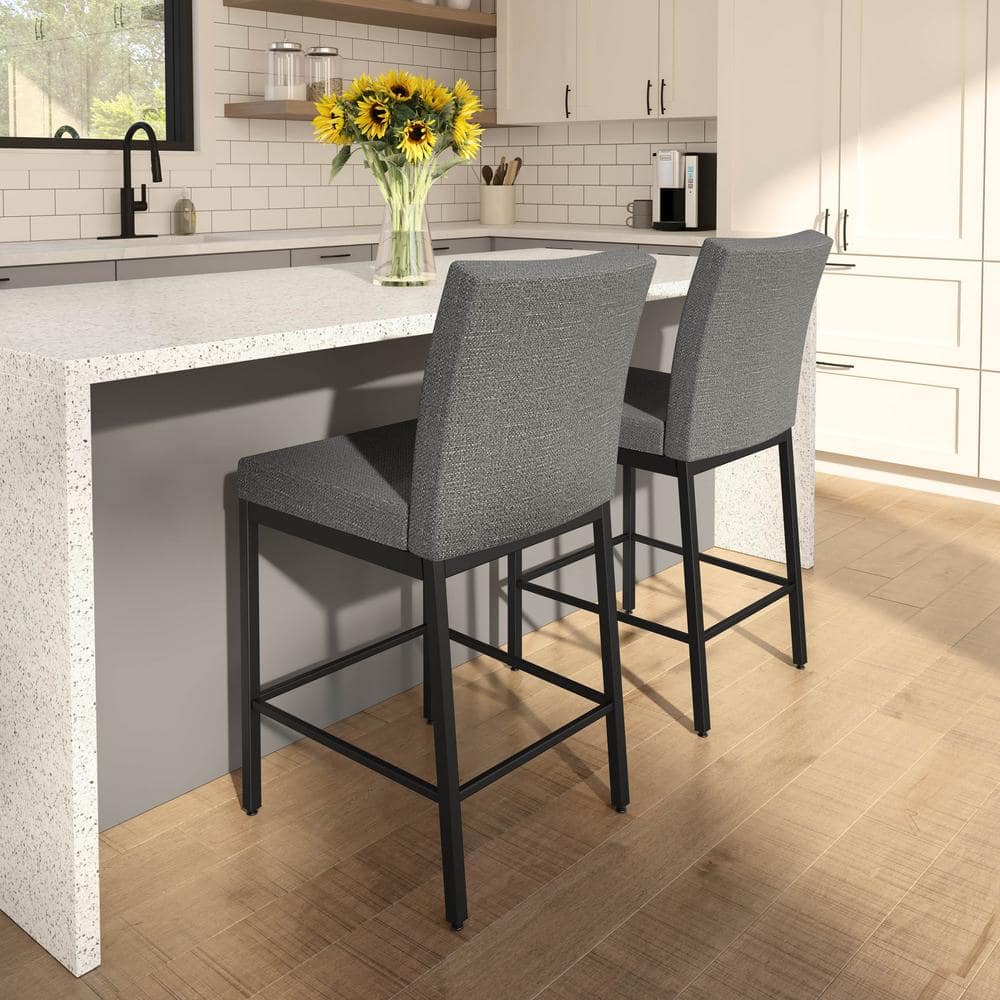 Grey Woven Fabric and Black Metal 26" Counter Stool
