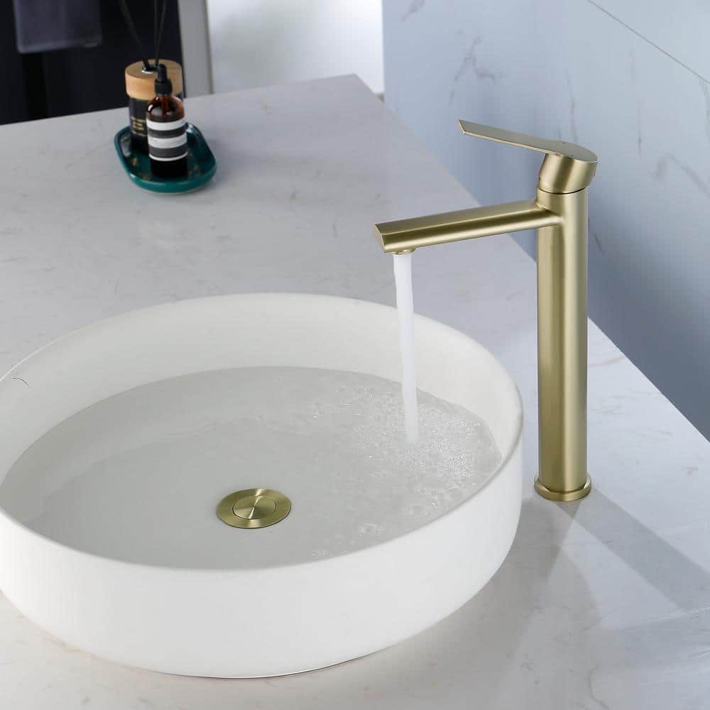 Brushed Gold Single Handle Tall Vessel Sink Faucet
