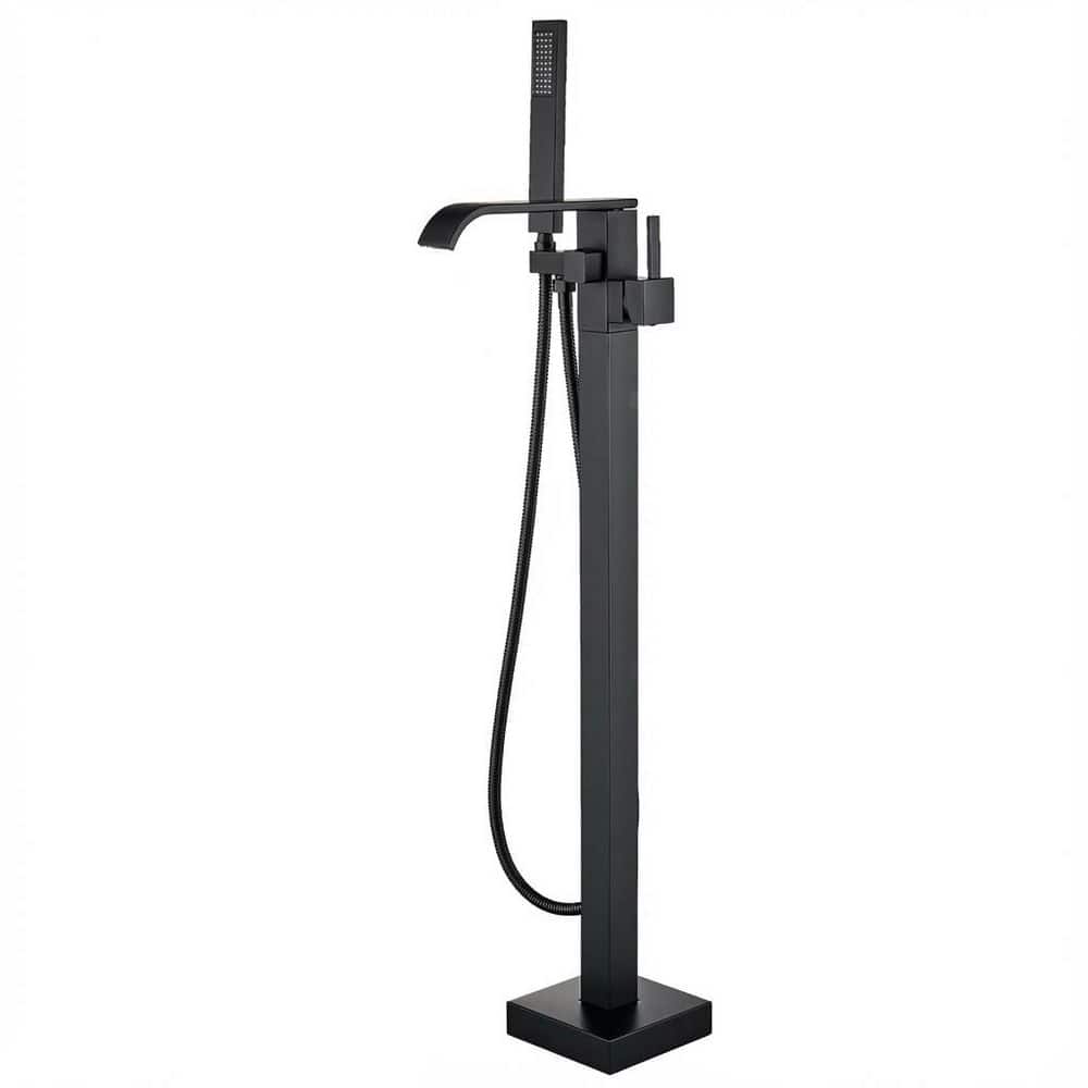 Single-Handle Floor Mounted Freestanding Tub Faucet with Waterfall Spout and Handheld Shower in Matte Black price history on PriceWatchPro