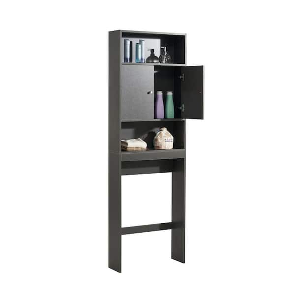 WarmieHomy 7.87 in. W x 76.77 in. H x 24.8 in. D Black Over The Toilet Storage Shelf Bathroom Space Saver with 3-Shelves