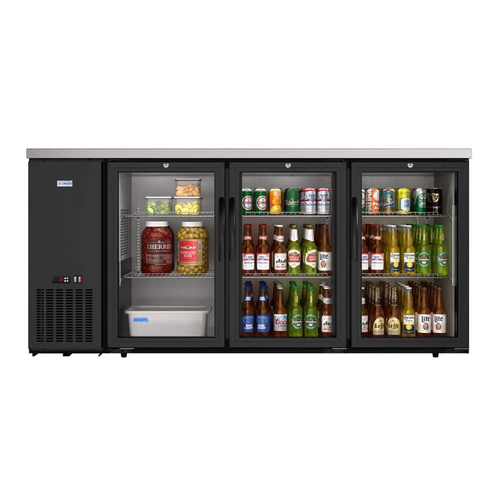 72 in. Commercial Back Bar Cooler with Side Compressor and LED Lighting, 18 cu. ft. Capacity in Black
