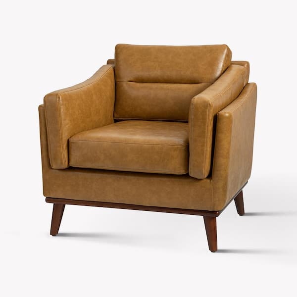 JAYDEN CREATION Ignace Mid-Century Leather Upholstered Camel Sofa Arm Chair with Solid Wood Leg
