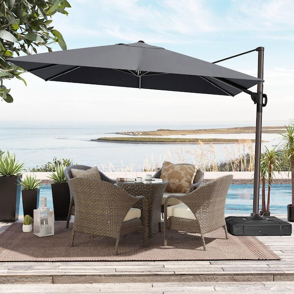 Crestlive Products 11.5 ft. x 9 ft. Rectangular Cantilever Tilt Patio Umbrella in Dark Gray with 220 lbs. HDPE Base