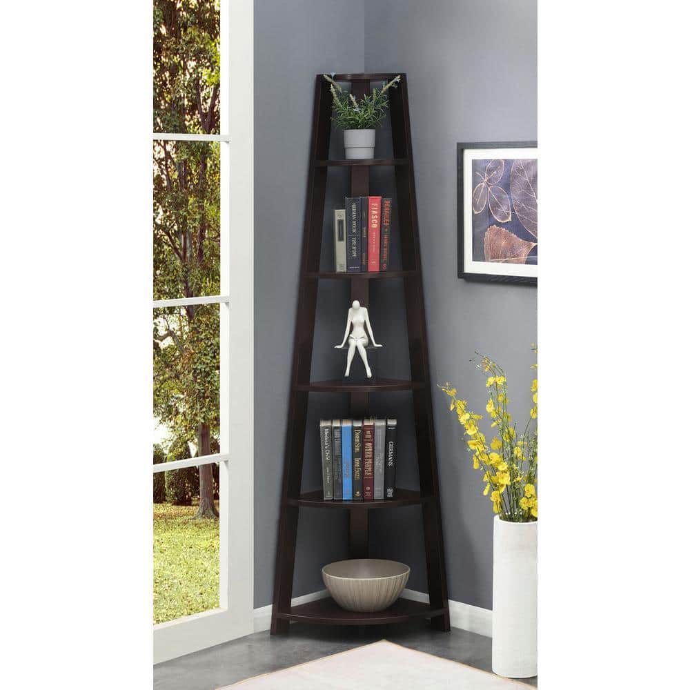 Espresso Wood 6-Tier Corner Shelving Unit for Modern Spaces