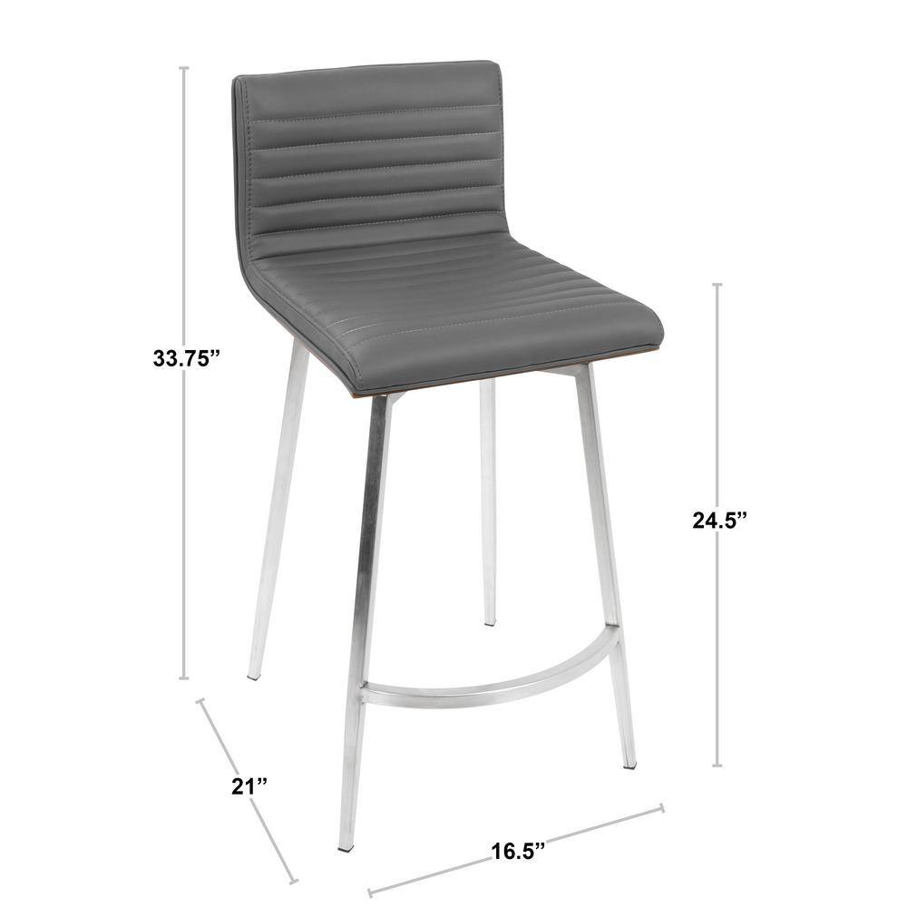 Mason 34" Gray Faux Leather Swivel Counter Stool Set