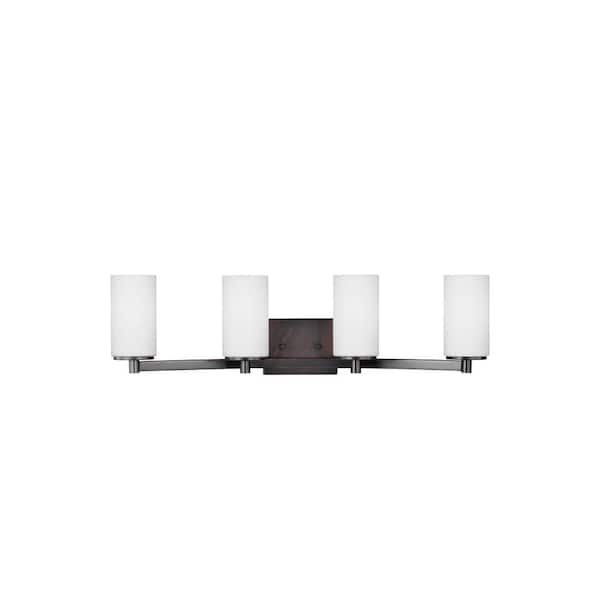 Generation Lighting Hettinger 29 in. 4-Light Bronze Transitional Contemporary Wall Bathroom Vanity Light with Etched White Glass Shades