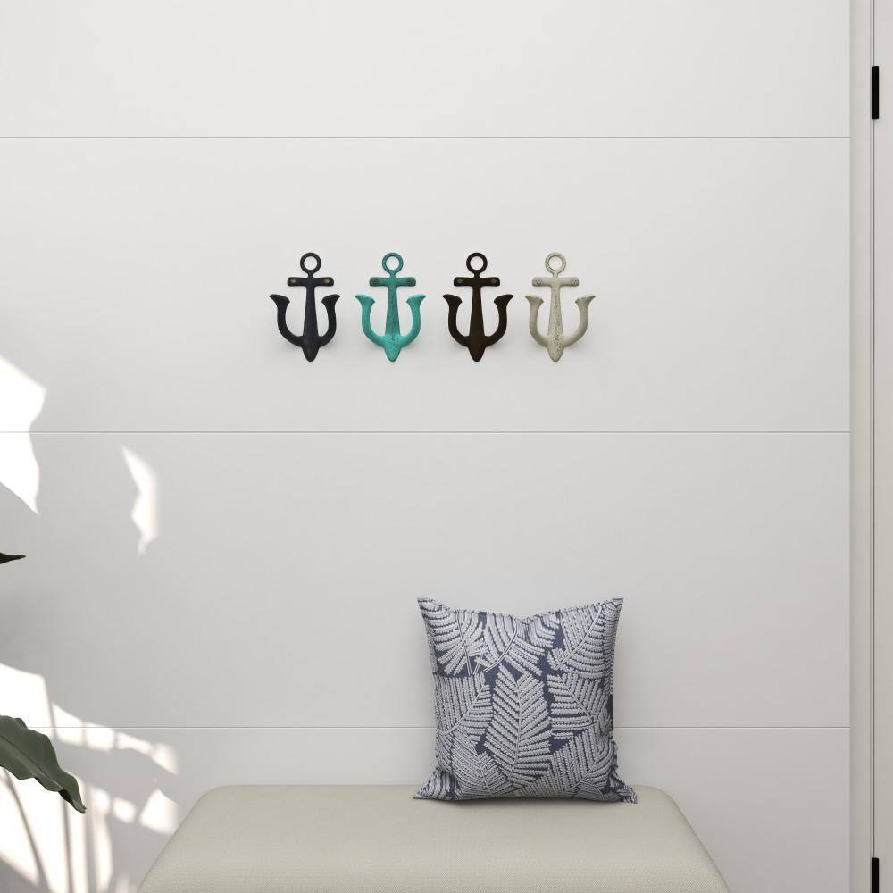 Multicolored Metal Anchor Wall Hooks Set of Four