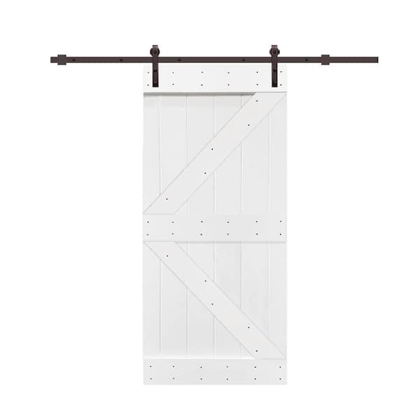 CALHOME 42 in. x 84 in. Pure White Knotty Pine Wood Interior Sliding Barn Door with Hardware Kit