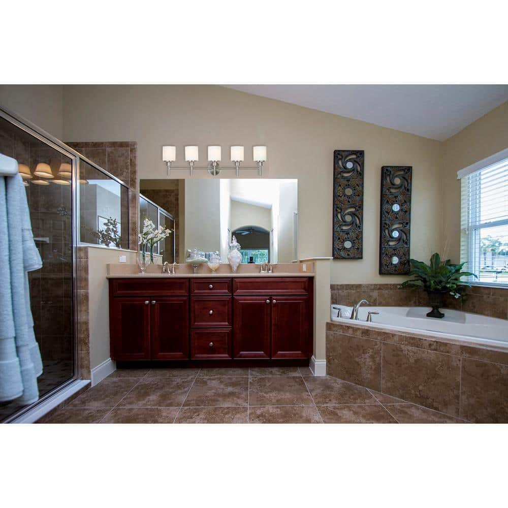 Aubrey 5-Light Satin Nickel Vanity Light with Frosted Glass Shades