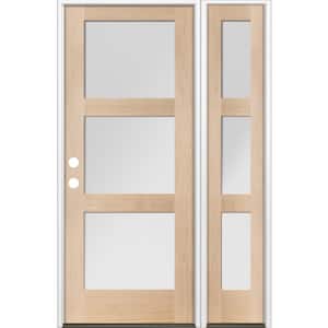 50 in. x 80 in. Modern Douglas Fir 3-Lite Right-Hand/Inswing Frosted Glass Unfinished Wood Prehung Front Door w/ RSL