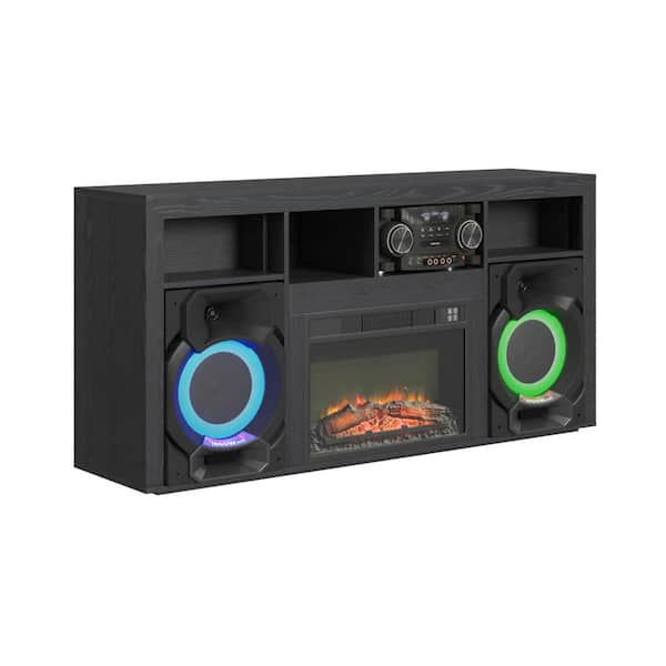 San Andreas Black TV Stand Entertainment Center Fireplace with Sound System