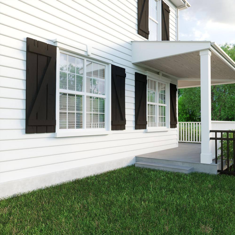 Primed Tan 28" Rustic Faux Wood Board-n-Batten Shutters