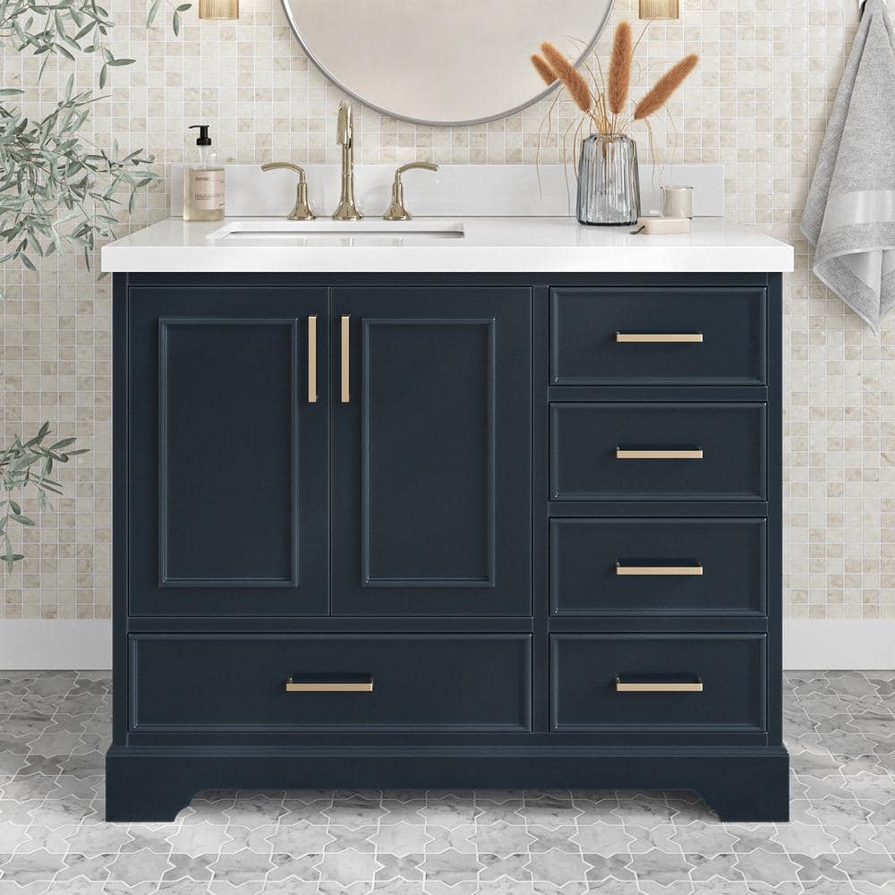 Stafford 42 in. Single Sink Freestanding Bathroom Vanity in Midnight Blue with Pure White Quartz Top price history on PriceWatchPro
