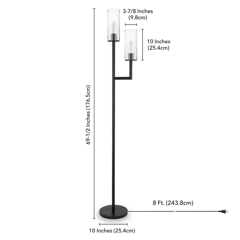Basso Brushed Bronze Torchiere Floor Lamp with Clear Glass Shade
