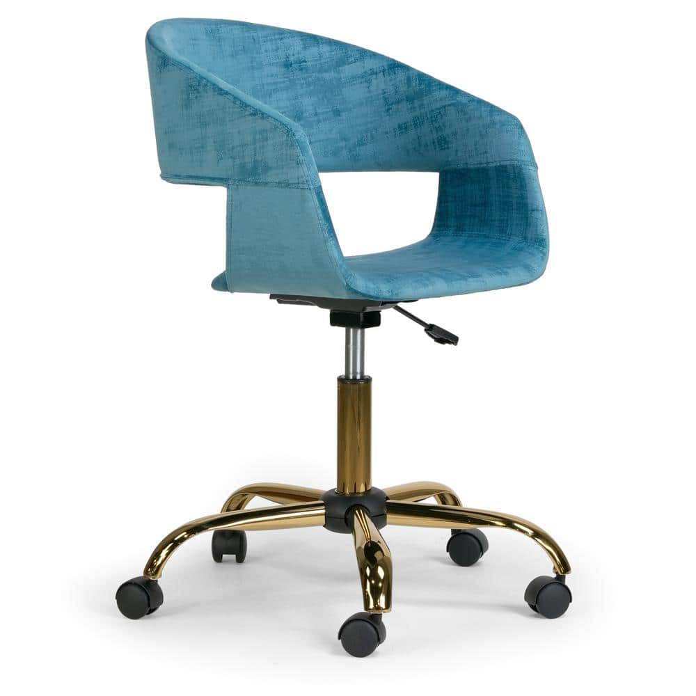 Turquoise Velvet Swivel Office Chair with Gold Base