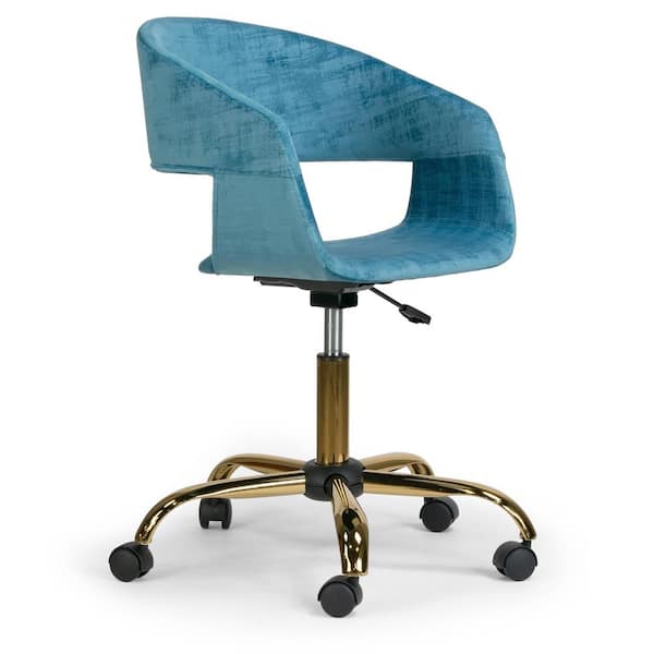 Glamour Home Amani Blue Velvet 17.5 in. Adjustable with Golden Metal Base Height Office Chair