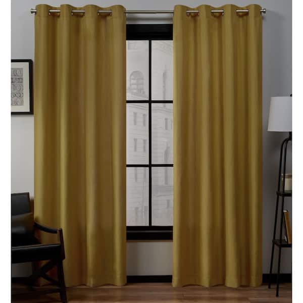 EXCLUSIVE HOME Loha 54 in. W x 96 in. L Linen Blend Grommet Top Curtain Panel in Honey Gold (2 Panels)