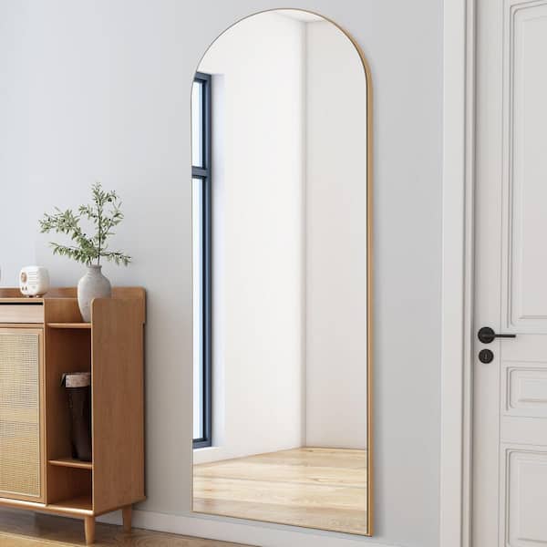 Dovelina 71 in. x 28 in. Modern Arched Removable Carved Design Framed Gold Full Length Floor Standing Mirror