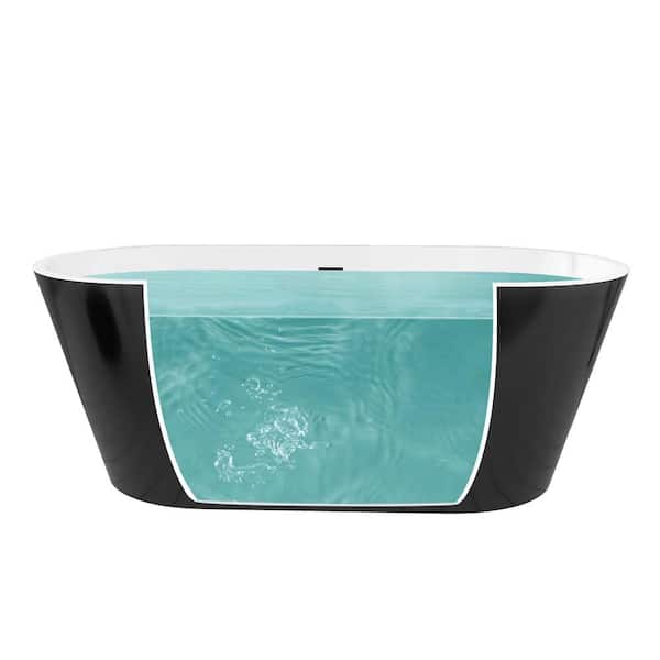 Xzkai 59 in. x 29.5 in. Soaking Bathtub in Black with Drain, Chrome Overflow