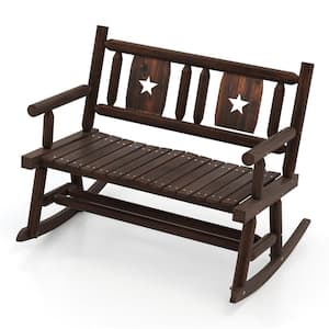 Brown Wood Reclining Outdoor Rocking Chair with Ergonomic Seat