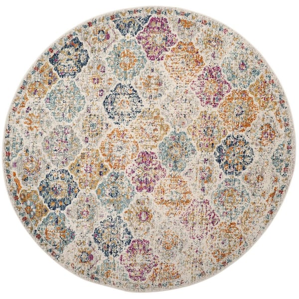 Multi-Colored Polypropylene 4 ft. x 4 ft. Floral Indoor Round Area Rug