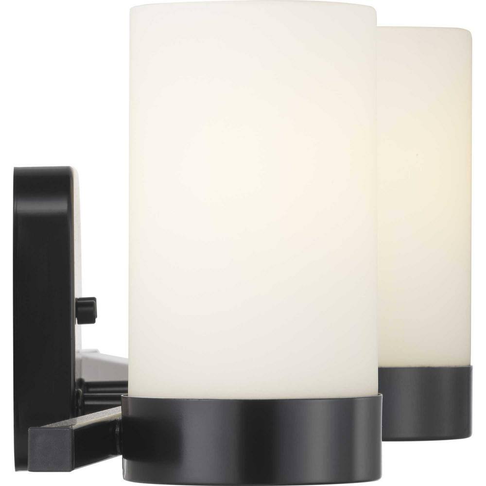 Matte Black 3-Light Bath Vanity with Etched White Glass Shades