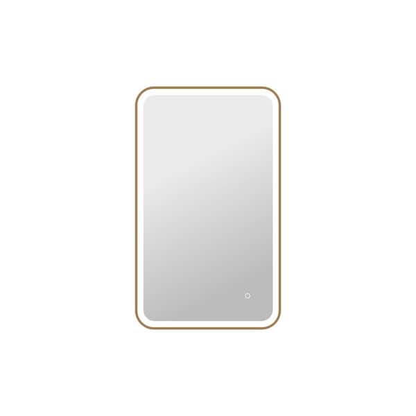 24 in. W x 40 in. H Rectangle Framed LED Wall Mirror in Satin Gold