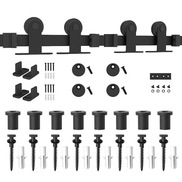 11 ft. /132 in. Frosted Black Top Mount Sliding Barn Door Hardware Track Kit for Double Doors